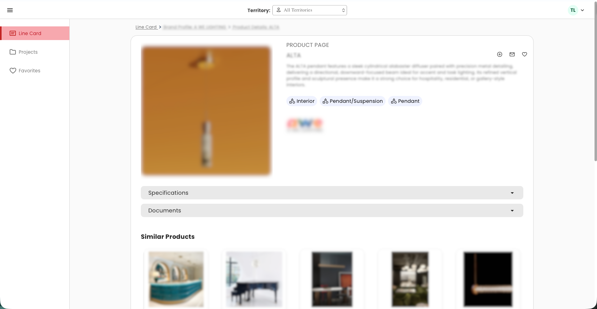 SpecSeek lighting product page with specifications and similar products